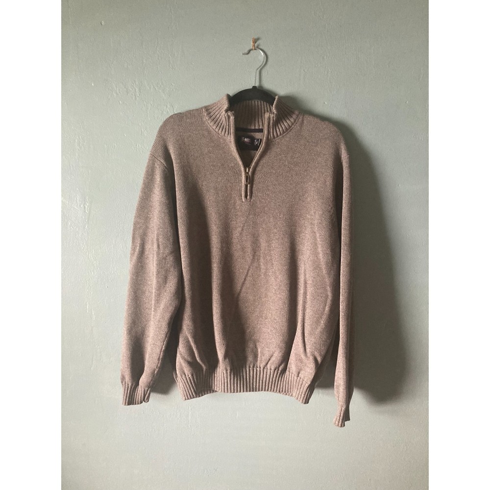 GH Bass & Co men's gray cotton 1/4 zip ribbed cotton sweater size x-large